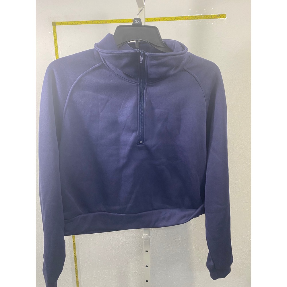 Navy Blue Quarter Zip Pullover‎ Cropped Sweatshirt Mock Neck Raglan Sleeve 2X